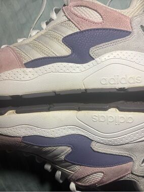 Addidas  cloud foam Women’s White with Pink and Lavender Accents.  Size 10